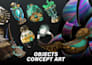 professional concept art, illustration, weapons n props